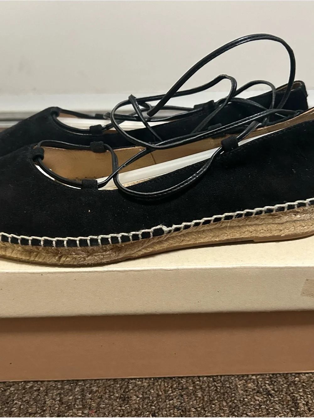 Women’s Black Faux Suede Lace-Up Espadrille Flats